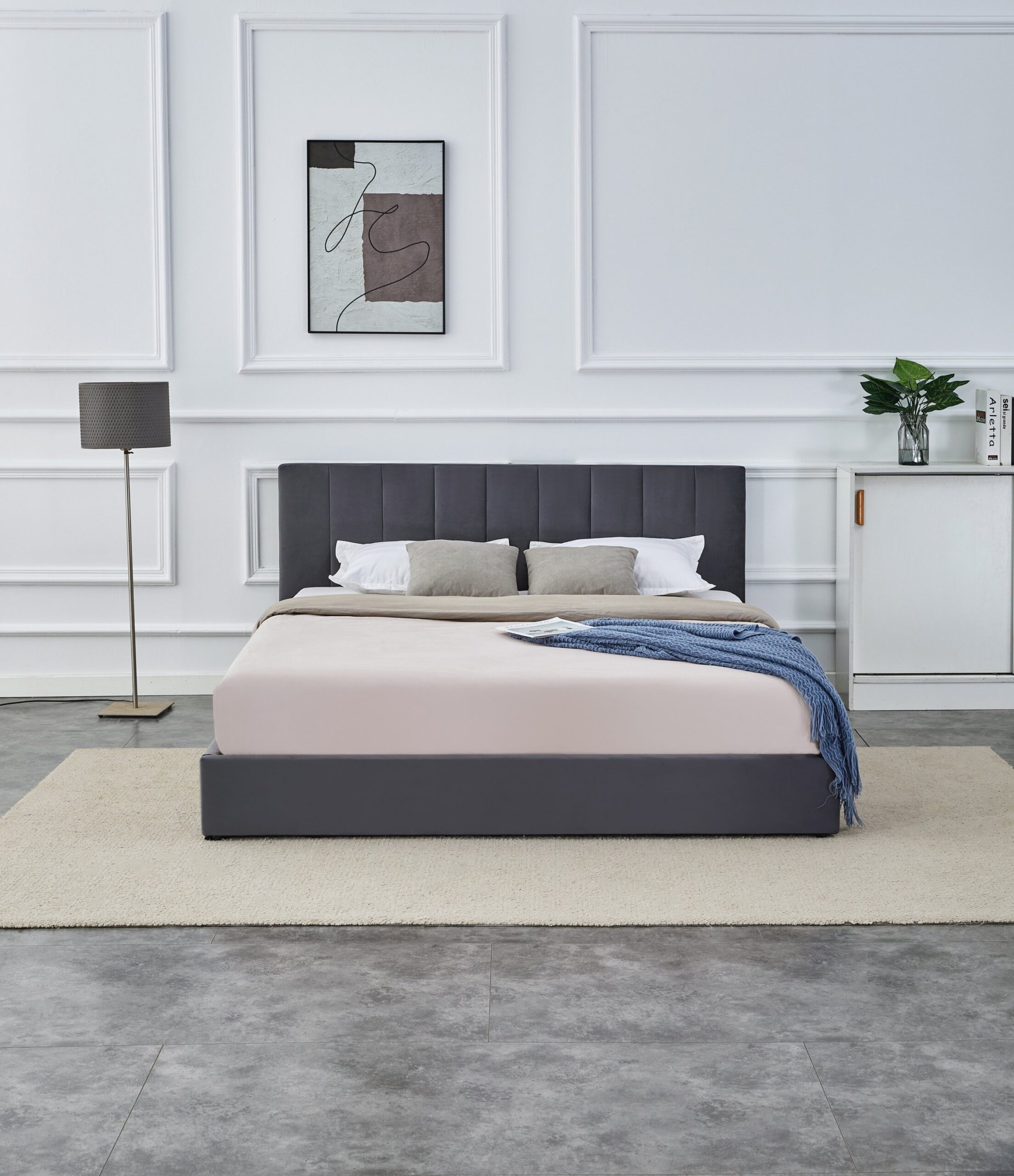 Cama estofada c/arrumação KATARINA - Cinzento, 160x200cm - Image 2