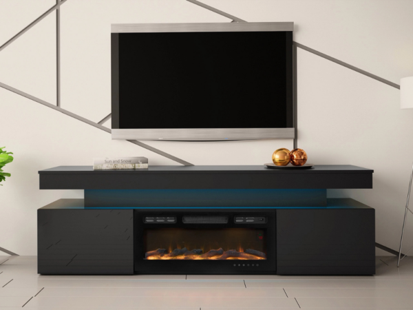 Móvel TV c/lareira ALISHA - Preto, 190cm
