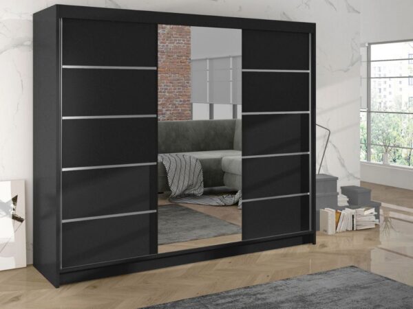 Roupeiro c/espelho GENEBRA III – Preto, 200x215cm